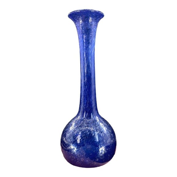 1980s Egyptian Art Glass Vase Cobalt Blue Bubbles All Over Hand Blown W Sticker - Picture 11 of 13